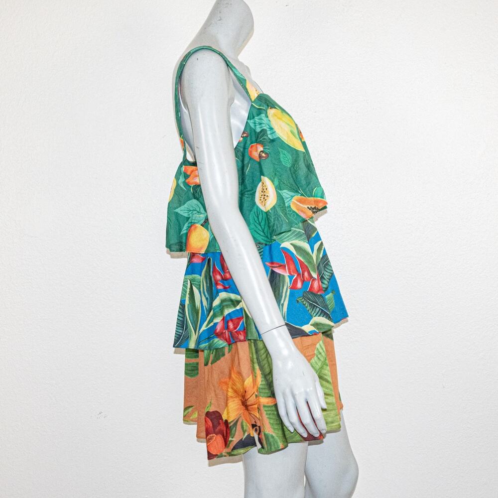 FARM Rio Green, Blue & Yellow Tropical Tiered Mini Dress - Picture 5 of 12